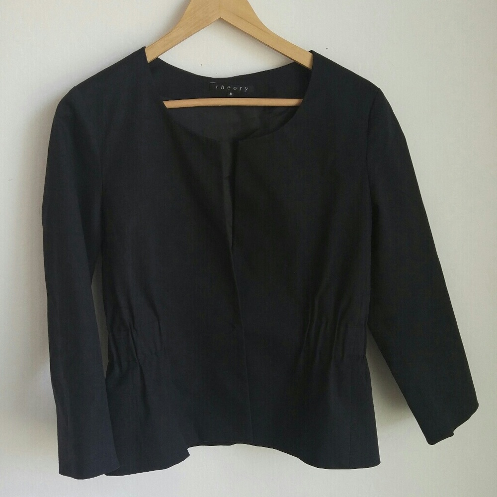 Theory Blazer Black Wool Blend Lined Size 8
